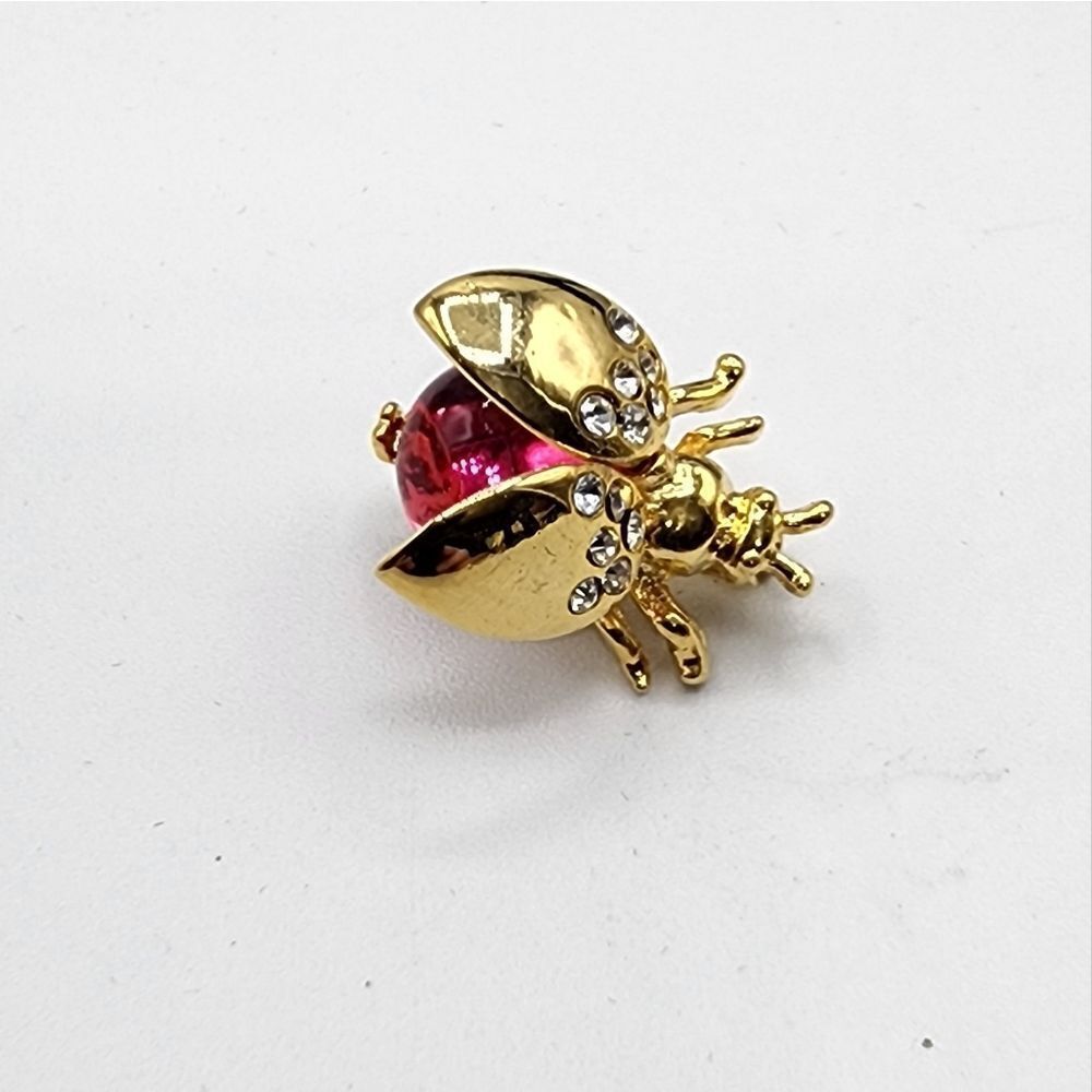 Beetle gold & pink brooch